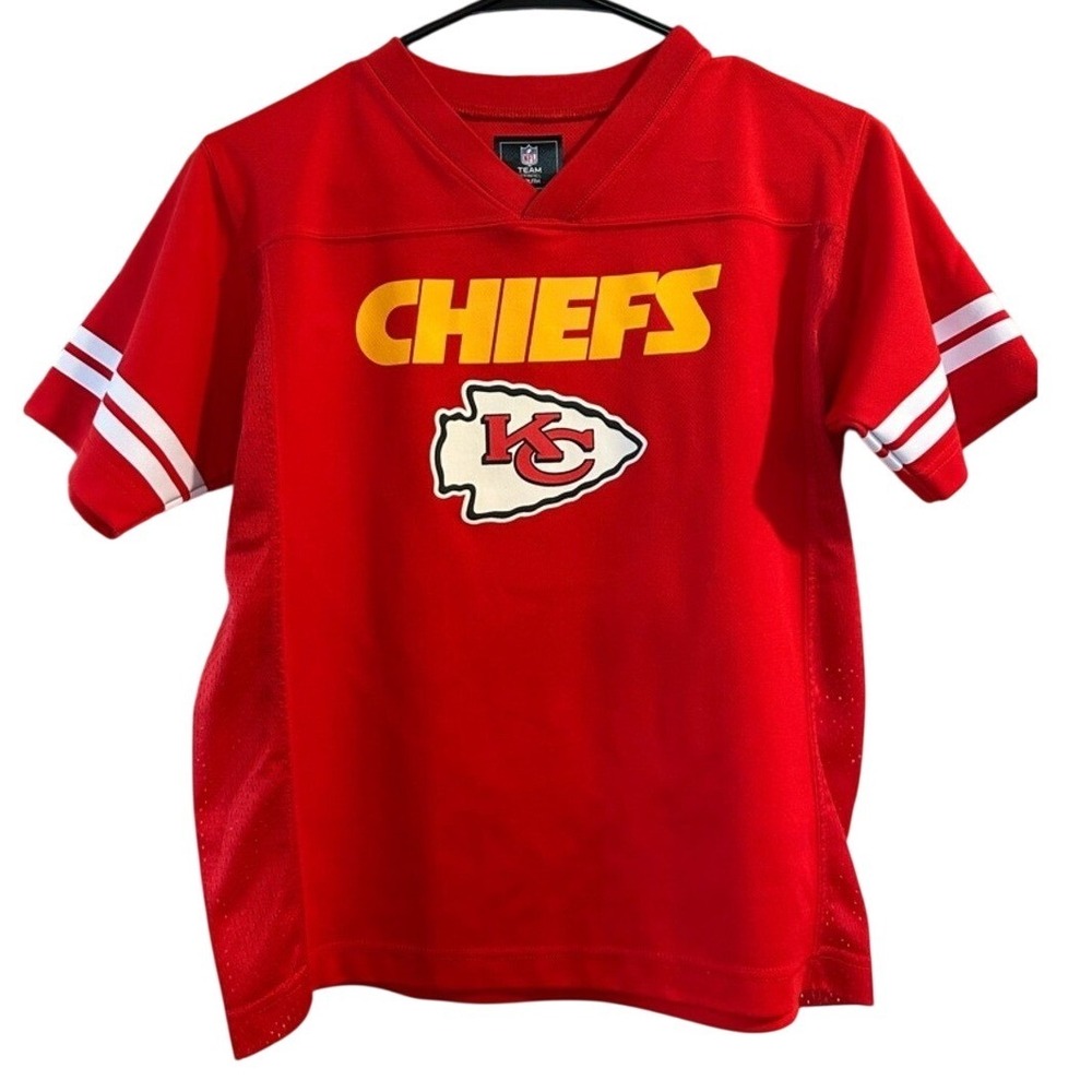 NFL Kansas City Chiefs Red Yellow Logo Kids Jersey Top football vintage